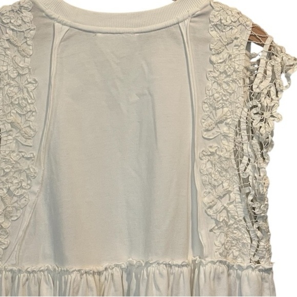 Anthropologie Babydoll White Lace Sleeve Tee,  Relaxed and Boxy Fit, Size XXS - Picture 13 of 13